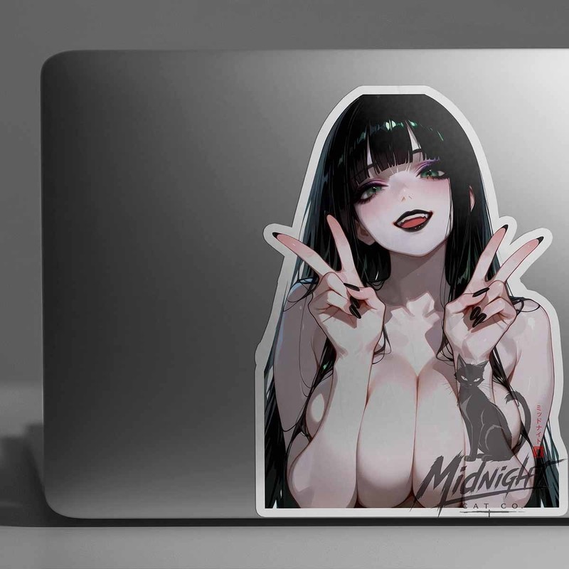 Goth Girl Vinyl Sticker Anime Manga Waifu Lewd Laptop Skateboard Car Ecchi