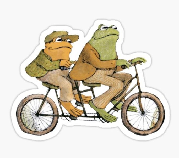 Frog and Toad ~ 2″ Vinyl Sticker ~ Biking and Chilling to the max
