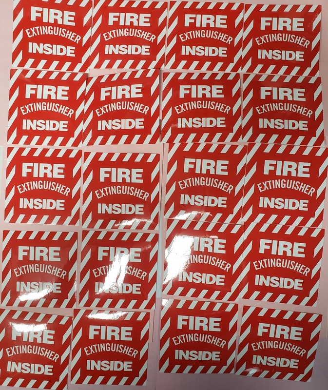 🤡🔥🧯 20 pcs FIRE EXTINGUISHER INSIDE SELF ADHESIVE VINYL SIGN’S 4 X 4 NEW🔥🧯