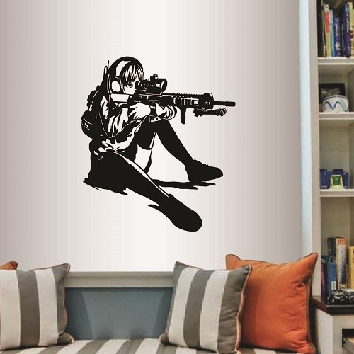 Vinyl Wall Decal Anime Manga Girl Aiming Gun Sniper Any Room Sticker Decor 1821