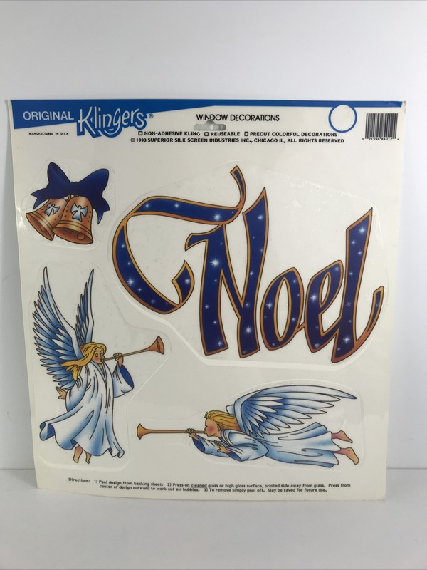 Vintage 1993 Christmas Original Klingers Window Decoration NOEL Bells Angels