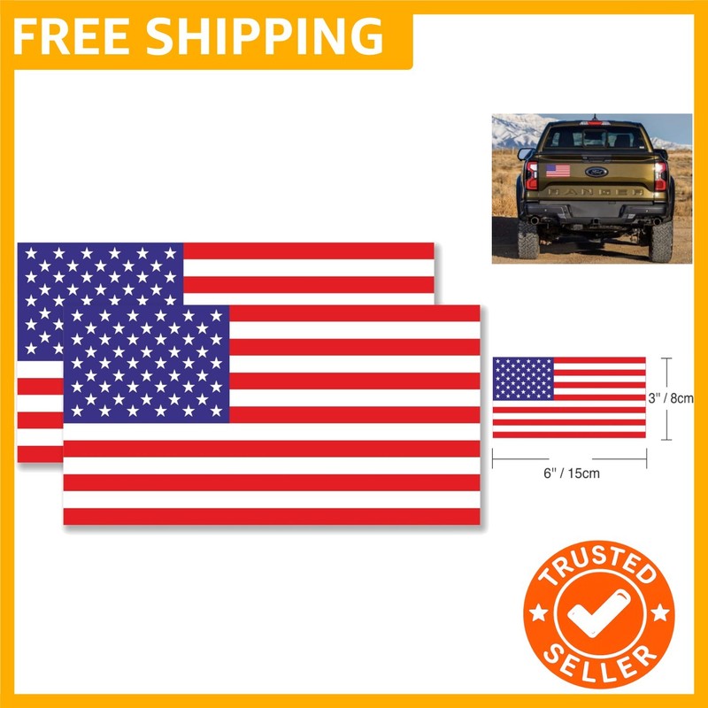 2 Pack American Flag Vinyl Sticker – 6 x 3 Inches – Flag Sticker Set for Car…