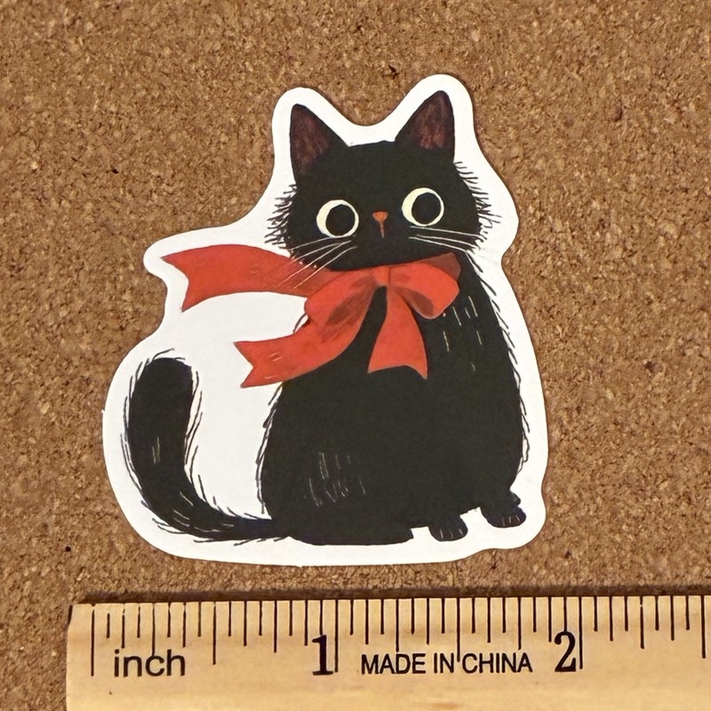 Black Kitty Cat Big Red Bow Girlcore Goth Halloween Vinyl Sticker Decal